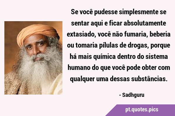 Se você pudesse simplesmente se sentar aqui e ficar absolutamente  extasiado, você não fumaria, beberia ou tomaria pílulas de drogas, porque  há mais qu