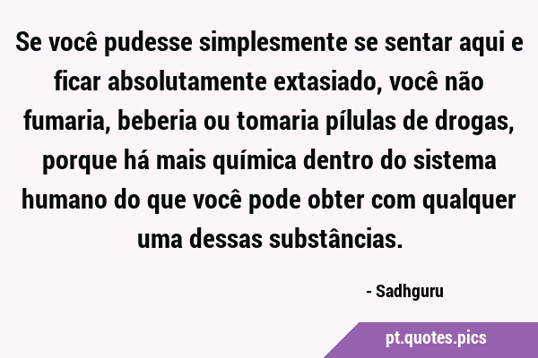 Se você pudesse simplesmente se sentar aqui e ficar absolutamente  extasiado, você não fumaria, beberia ou tomaria pílulas de drogas, porque  há mais qu