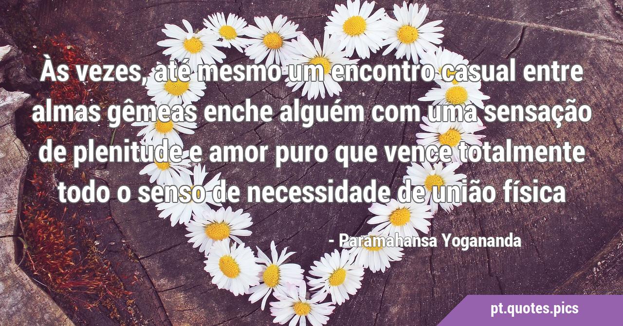 Às vezes, até mesmo um encontro casual entre almas gêmeas enche alguém com  uma sensação de plenitude e amor puro que vence totalmente todo o senso de